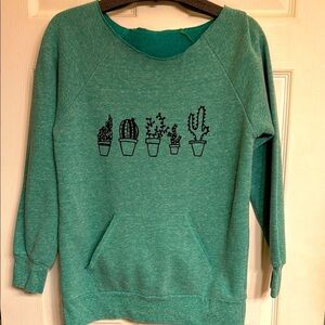 Green Cactus Print Women's off the shoulder sweatshirt purchased from Etsy. 🌵